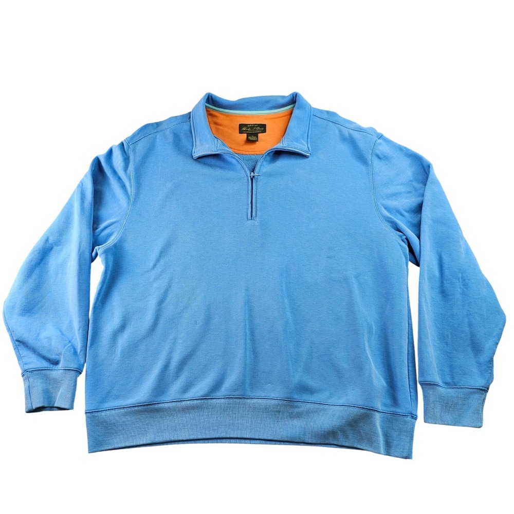 Orvis Signature Collection Sweatshirt Mens XL Blue Fleece Lined Tencel 1/4 Zip